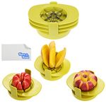 Apple/Tomato/Mango Cutters - Set of 3 - Sturdy Base Keeps Fruit/Vegetable in Place - Also Keeps Cutters Organized - Razor Sharp Stainless Steel Saw Blades - Quick - Easy