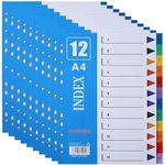 1-12 Part File Dividers A4, 【10Pack】Plastic A4 Folder Dividers for Ring Binders with11-Holes & Content List, Multi-Colour Index Dividers for Lever Arch Files Ideal for Office School