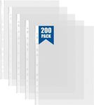 200 Pcs Punched Pockets A4 Clear 60 Micron Strong Plastic Wallet Sleeves, Top Opening Poly Pockets for Ring Binder Folders…