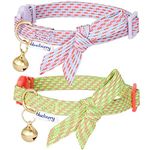 Blueberry Pet Pack of 2 Cat Collars, Chic Hottie Diagonal Striped Adjustable Breakaway Cat Collar with Bowtie & Bell, Neck 9"-13"