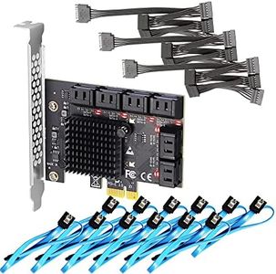 GLOTRENDS SA3112J 12 Ports PCIe SATA Expansion Card, Including SATA Cables and 1:5 SATA Splitter Power Cable, Compatible with Windows,Linux,Mac OS,NAS