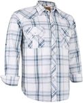 COEVALS CLUB Men's Long Sleeve Casual Western Two Pockets Work Plaid Pearl Snap Button Up Shirt (White Plaid/L, 28#)