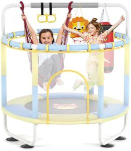 Advwin Trampoline for Kids, 55" /140cm Mini Toddler Trampoline Indoor & Outdoor, Ultra Safe Anti-Rollover Trampoline for Birthday Boys and Girls with Basketball Hoop, Swings, Sandbags, Rings