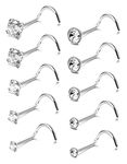 FIBO STEEL 10Pcs 20G Stainless Steel Nose Ring Studs Body Jewelry Piercing CZ Inlaid£¬1.5MM-3.5MM