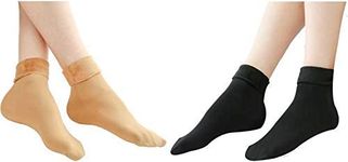 Kyron Fashions Women Soft Cozy Warm Fleece Lined Thick Winter Woolen Snow Velvet Ankle Length Socks With Thermal Casmere Fur, Black,Skin