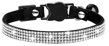 haoyueer Rhinestones Dog Cat Collars with Bell Bling Pet Puppy Collars with Soft Velvet Crystal Collars Girl Jeweled Necklace (Black)