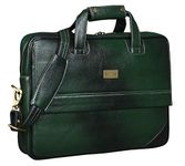 BRAND LEATHER Men 15.6 Inch Genuine Leather Laptop Messenger Bags For Office|Casual|Travel|College Use (Green)