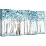 Wooden Framed Large Canvas Wall Art Blue Foggy Forest Tree Canvas Print Landscape Abstract Painting Poster Wall Artwork Home Office Restaurant Living Room Decorations Ready To Hang 50x100cm/20x40 inch