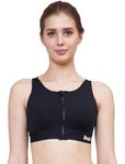 PLUMBURY Women's Padded Front Zip High Support Racerback Adjustable Sports Bra, Size 2Xl, Black - Polyamide