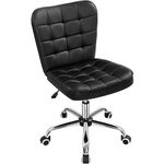 Yaheetech Armless Desk Task Chair Mid-back Office Chair Faux Leather Computer Chair with Adjustable Seat Height, Metal Base and Rolling Wheels for Home/Office, Black