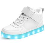 Kids Light Up Trainers LED Shoes High Top Luminous Flashing Trainers USB Charging for Boys Girls Sneakers GWhite30