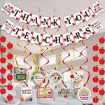 Teacher's Day Party Decorations Supplies - Pre Strung Teachers Day Decorations Set | 8pcs Hanging Swirl & Thank You Teachers Banners & 4Pcs Apple Garland Strings for Teachers Appreciation Week Parties