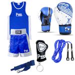 Prime Kids Boxing Uniform Set of 5 Pieces Boxing Uniform + Boxing Wrap + Boxing Gloves 1004 6-OZ Blue (Blue-1004-6oz, 5-6 years)