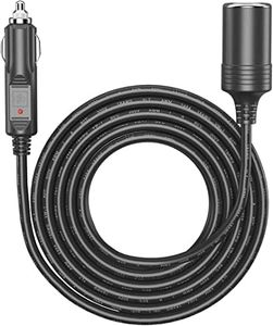 Amacam 12V/24V Car Charger Extension-5.0 Metre Black Long Cable with Inline Cigarette Lighter Socket. Suitable for Tyre Inflators Vacuum Cleaners and Other Portable Equipment Tough Durable Power Lead.