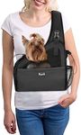 SlowTon Pet Dog Sling Carrier, Hands Free Papoose Small Animal Puppy Travel Bag Tote Breathable Mesh Hard Bottom Support Adjustable Padded Strap Front Pocket Machine Washable(Black,for Dog Below 8lb)