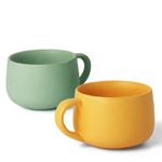 Koralkari Set of 2 Ceramic Stoneware Mugs | Large Mugs for Coffee & Chai | 100% Microwave, Oven, Dishwasher Safe | Handmade | Ceramic Mugs for Gifting | 320mL | (Almost Blue + Aamras Yellow)