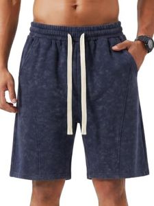 ZUY Men's Baggy Sweat Shorts Cotton Fleece 8" Athletic Shorts Pro Workout Print Lounge Shorts for Mens with Pockets Dark Blue L