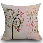 Smooffly Inspirational Christian Bible Verse Proberbs Quotes Cushion Cover, She Opens Her Mouth with Wisdom and The Teaching of Kindness is on Her Tongue Throw Pillow Cover 45cmx45cm 18x18 inch