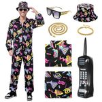 Vintage Tracksuit Men, Men's 7 PCS 90S Outfits Tracksuit Retro 80S 90S Outfit Hip Hop Shell Suit for Disco Party Black,XXL