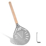 VIKEWE Turning Pizza Peel, 10 Inch Round Aluminum Metal Non-slip Perforated Pizza Paddle with 15.6 Inch Wooden Handle for Homemade Pizza Bread Bakers