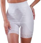 6206 - High Waist Long Leg Shaper | Made in USA | No Top Roll Waistband | Quality Material | Medium Control | White 5XL/40