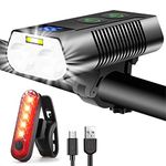 REHKITTZ Bike Lights Set Super Bright, 3300 Lumen Bike Light with Fog Light and Power Display, USB Rechargeable Bike Lights Front and Back, Super Long Standby Bicycle Lights, 7 Lighting Modes