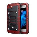 Mitywah for iPhone 7 / iPhone 8 SE 2020 Case Waterproof Shockproof Full Body Protective Cover Built-in Screen Protection Armor Military Grade Defender Heavy Duty Rugged Metal Shell Outdoor, Red