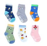 NEOBABY Dotted Anti Slip Grip Socks for 1 Year to 5 Years Kids Boys & Girls (Assorted/Random Designs)