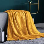 Jinchan Fall Throw Blanket Mustard Yellow Lightweight Cable Knit Sweater Style Year Round Gift Indoor Outdoor Travel Accent Throw for Sofa Comforter Couch Recliner Living Room Bedroom Decor 50" x 60"