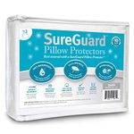 Set of 2 Queen Size SureGuard Pillow Protectors - 100% Waterproof, Bed Bug Proof, Hypoallergenic - Premium Zippered Cotton Terry Covers