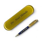 PRINTIQUE CREATIONS Personalized Gold flake pen with name engraved | Pen and box name engraved | Customized pen with name | Pen gift | Pen set | Customised pen set | Gift for husband, wife (BLUE)