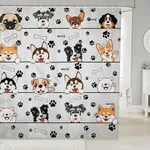 Castle Fairy Black Paw Bone Print White Fabric Shower Curtain,Cartoon Puppy Pet Animals Shower Curtain for Bathroom,Cute Dog Waterproof Shower Curtain 78 Inch Long