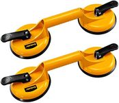 SOLUDE 2 Pack Glass Suction Cup,Aluminium Heavy Duty Vacuum Lifter for Moving Glass/Window/Tiles/Mirror/Granite,Double Gripper Sucker Plate,Yellow