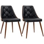 HOMCOM Modern Dining Chairs Set of 2, Makeup Chairs, Tufted Side Chairs, PU Leather Upholstered Seats, Solid Wood Back and Steel Legs, for Living Room, Dining Room, Bedroom, Black