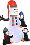 HOMCOM 6ft Inflatable Christmas Snowman with Three Penguins LED Xmas Décor Holiday Outdoor Yard Decoration