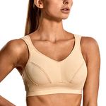 SYROKAN Women's Comfort Sports Bra High Impact for Large Breasts Wireless Stretch Support Bounce Control Beige 38F