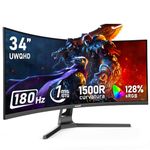 Gawfolk 34 Inch Ultrawide Curved 180Hz Gaming Computer Monitor,1500R PC Screen 21:9 UWQHD (3440x1440),128% sRGB,Adaptive Sync,178° Viewing Angle,HDMI、Display Port,Compatible with Wall mounting-Black