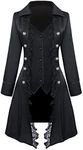 Women's lace Steampunk Jacket,Medieval Pirate Renaissance Goth Costume,Retro Victorian Vampire Tailcoat Vintage Frock Coat, Black, Medium