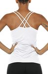 icyzone Women's Workout Yoga Tank Top with Built in Bra, Strappy Back Sports Fitness Tops (L, White)