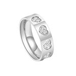 Epinki Silver Rings for Women, 6MM Titanium Ring Heart Polished with White Round Cubic Zirconia Size 10