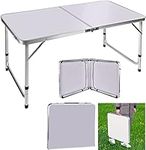 3ft Adjustable Height Folding Table, Aluminium Foldable Portable Camping Picnic Table for Outdoor Indoor Kitchen Garden BBQ Party, Compact Small Save Space Fold Up Home & Office Computer Table