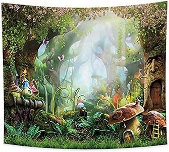 Haoyiyi 180x160cm champignon forêt tapisserie elfe chalet forêt psychédélique dessin animé tenture murale fleurs Forêt magique scène de printempsTapisserie murale pour décor de chambre