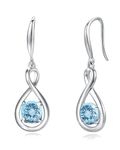 FANCIME Aquamarine Dangle Drop Earrings 925 Sterling Silver Dainty Infinity Blue Gemstone March Birthstone Earring Fine Jewellery Birthday Gifts for Girls Women