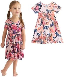Posh Peanut Little Girls Dresses - Baby Clothes from Soft Viscose from Bamboo - Perfect Kids Summer Dress (Dusk Rose, 3T-4T)