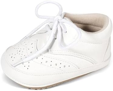 LACOFIA Scarpe Battesimo Neonato Scarpe Primi Passi Scarpe Elegante Bimbo Maschio Antiscivolo Bianco 6-12 Mesi