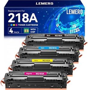 LEMERO 218A Toner Cartridges 4 Pack 218X (with Chip) Compatible Replacement for HP 218A 218X Toner Cartridges Work for HP Color Laserjet Pro MFP 3301cdw 3201dw 3301sdw Printer W2180A W2180X (BCMY-4P)