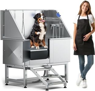 DWVO Professional Pet Dog Bathing Station for Grooming, 50'' Dog Grooming Bathtub with Left Stairs, Floor Grate, Faucet, Showerhead & Soap Holder for Large, Medium & Small Pets