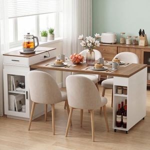 Vipbear 71''Kitchen Islands with Extendable Dining Table for 2-4 with Double-Side Storage
