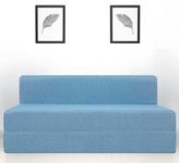 uberlyfe Basics 3 Seater Sofa Cum Bed | Jute Fabric Washable Cover | Aqua Blue | 6' X 6' Feet