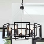 MhyTogn Industrial Style Chandelier, with Matt Black Finish Geometric Shade Pendant Lighting Fixture for Dining Room Living Room Kitchen Island Bedroom 5-Light